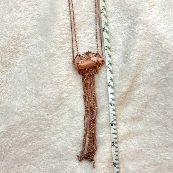 Rosegoldtone Caged Gemstone Pendant Long Tassel Necklace - Picture 3 of 3